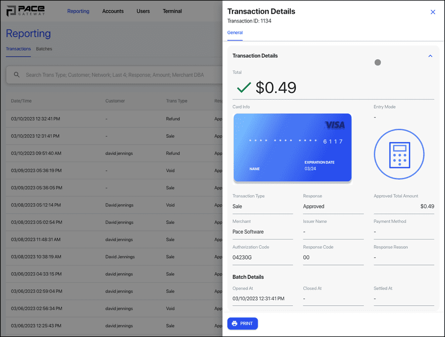 Transaction Details overview screen
